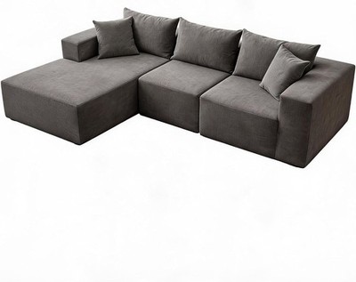 Ecksofa Schlaffunktion L-Form Modulares Sofa 4 Sitzer Cordstoff abnehmbarem link