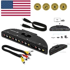 4-Way RCA Splitter & AV Switcher, 4 In Female 1 Out Female Audio Video Stereo...