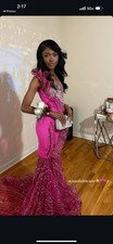 Pink Formal Prom Dress with Glitter and Sequin Details