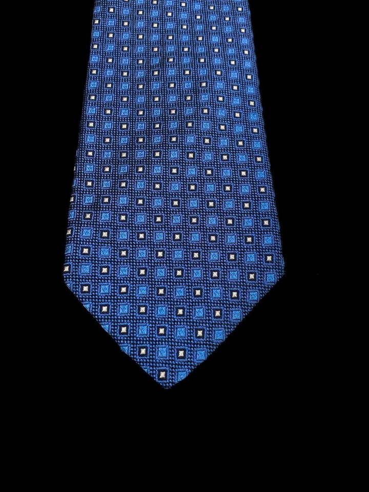 Corbata Brooks Brothers 346 azul a cuadros patrón geométrico seda 59" hecha en EE. UU. Foto 3 de 4