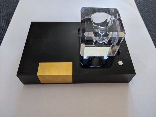 Vintage 1980s W Germany Montblanc Crystal Inkwell And Stand/Base Excellent