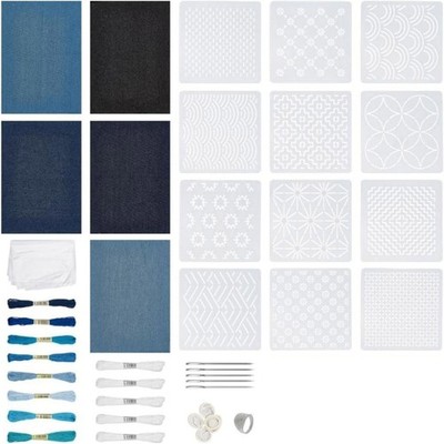 Japanese Style Sashiko Stitching Set Cotton Thread And Templates Included