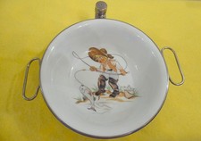WARMHALTETELLER  "METALL-PORZELLAN"  1950er JAHRE  "KINDER MOTIV"  17 cm DURCHM.