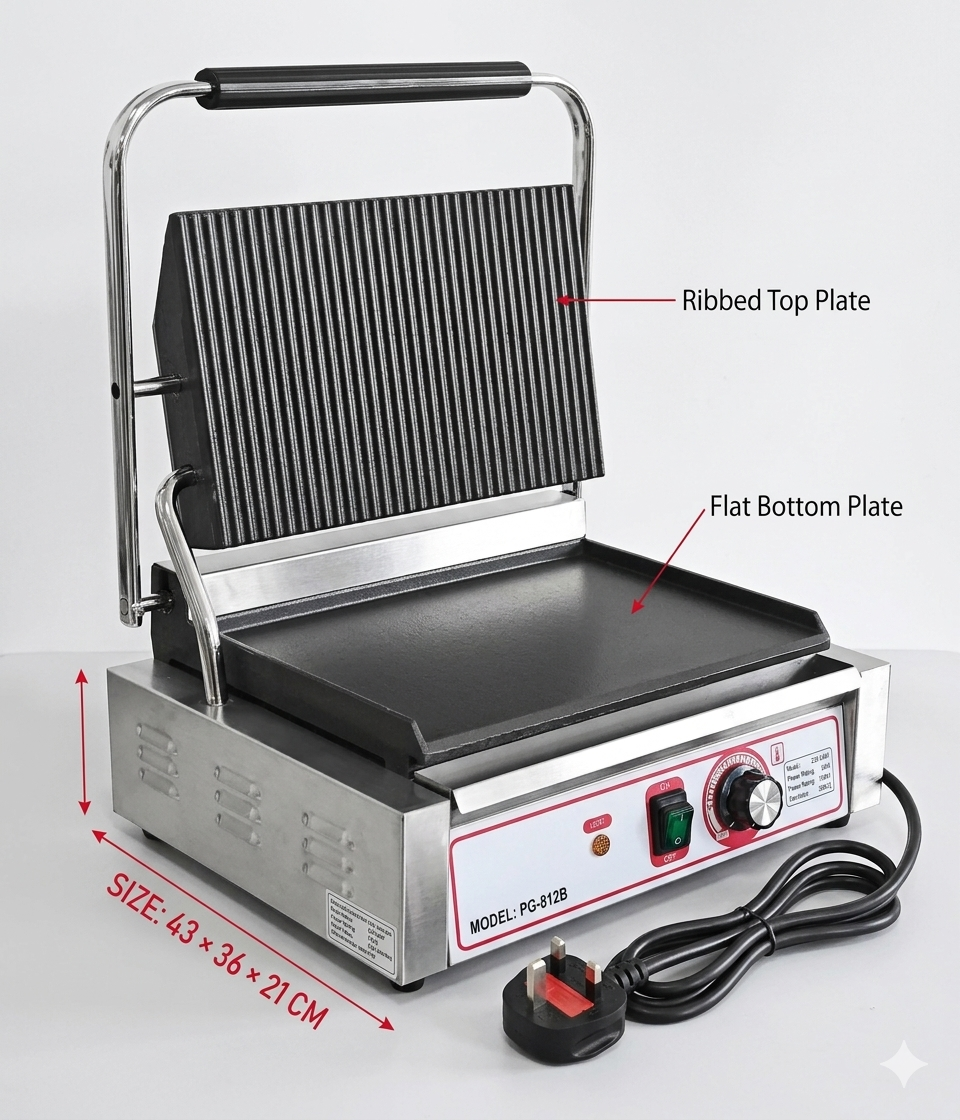 Commercial Panini Toaster Machine Ribbed Top Grill Electric Sandwich Maker