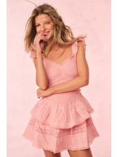 NWT LOVESHACKFANCY Pink Strawberry Spritz LOVINE Smocked Ruffled Mini Dress XXS