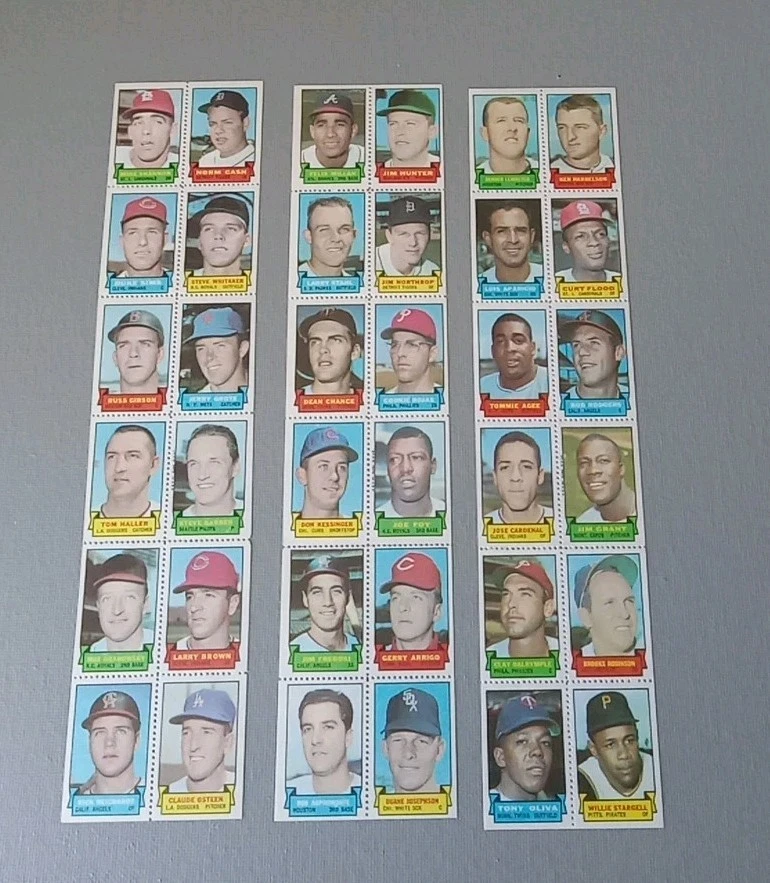 1969 Topps Baseball Stamps 12 Panel Vertical Lot Of 14 168 Stamps No Duplicates - Image 2 of 4