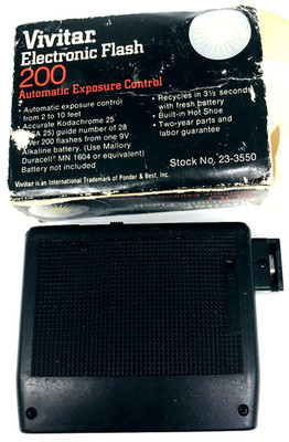 Vivitar Electronic Flash 200 Automatic Exposure Control Camera Attachment 9V Bat