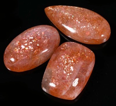 3 Pcs Natural Red Sunstone 30.00 Cts Cabochon Lot Red Sparkle Loose Gemstone