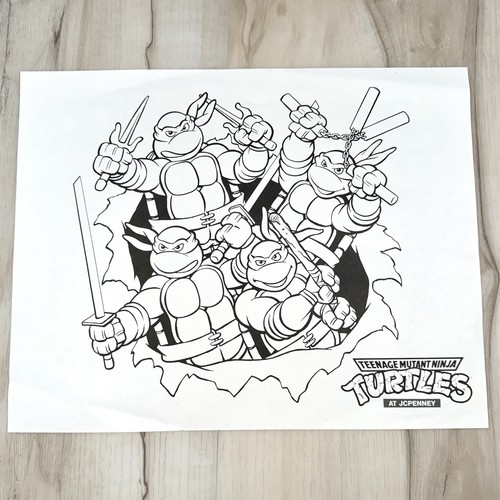 VTG 90s Teenage Mutant Ninja Turtles at JCPenney COLORING PAGE 14"x11" Uncolored