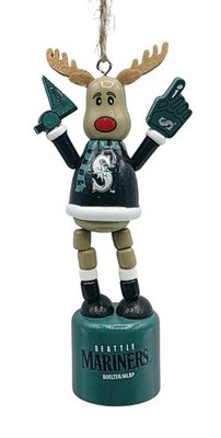 MLB Wooden Push Puppet Reindeer Ornament (Seattle Mariners)