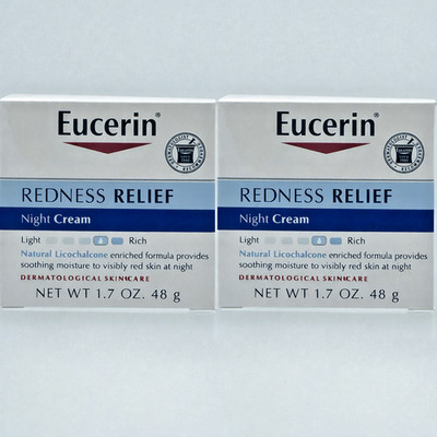 Lot of 2 Eucerin Redness Relief Night Cream 1.7 oz Sensitive Skin Moisturizer