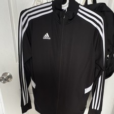 adidas Women  s Black Track Jacket pants White Stripes Full Zip Zipped Pockets M