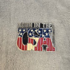 Born in the USA Belt Buckle Vintage Flag Enamel Red White Blue Made in USA Women