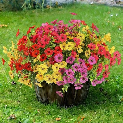 Artificial Flowers for Outdoors 12 Bundles Realistic Faux Plants UV Resistant...