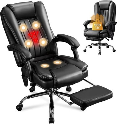 6 Points Vibration & Heat Massage Office Chair with Foot Rest,500lbs Big and