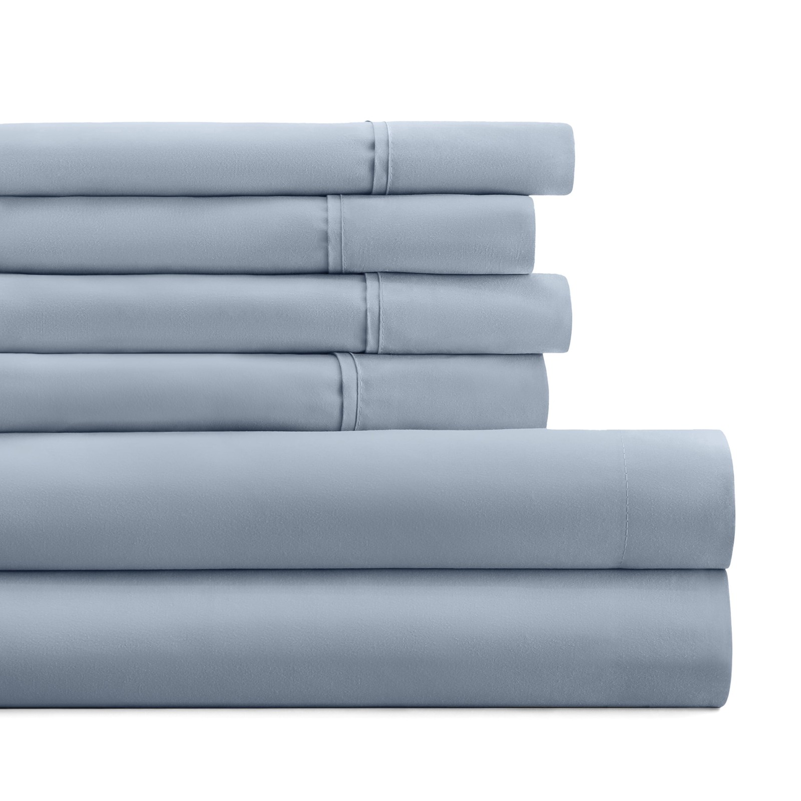 Queen, Light Blue Solid Microfiber 6 Piece Bed Sheet Set, by Noble Linens