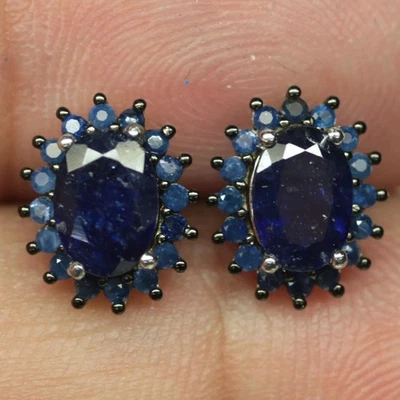 925 Sterlingsilber Blaue Saphir Schmuck Ohrringe Weißvergoldet - Bild 1 von 4