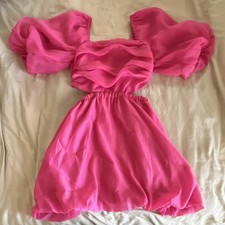 A New Day Balloon Sleeve Mini Dress Pink Chiffon Ruffle Layered Size S