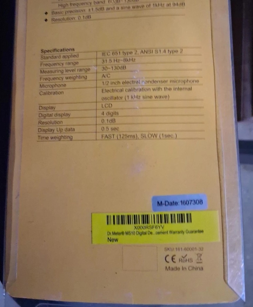 Dr. Meter Sound Level Meter MS10 - 30-130 dB range 31.5-8kHz freq.