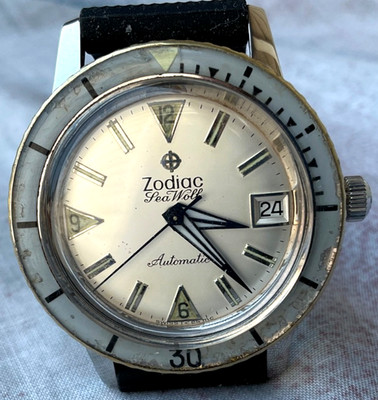 Vintage 60's Zodiac Sea Wolf Diver Seawolf  Mens 35mm Cl 72B Fresh Service Swiss