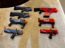 Nerf Rival Gun Lot with Clips, Red and Blue Rival Apollo, Khaos, Zeus, and Artem