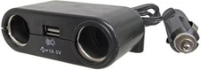 Pyle 1 to 2 12V Dual Cigarette Socket and USB Port Black Ships from USA Seller