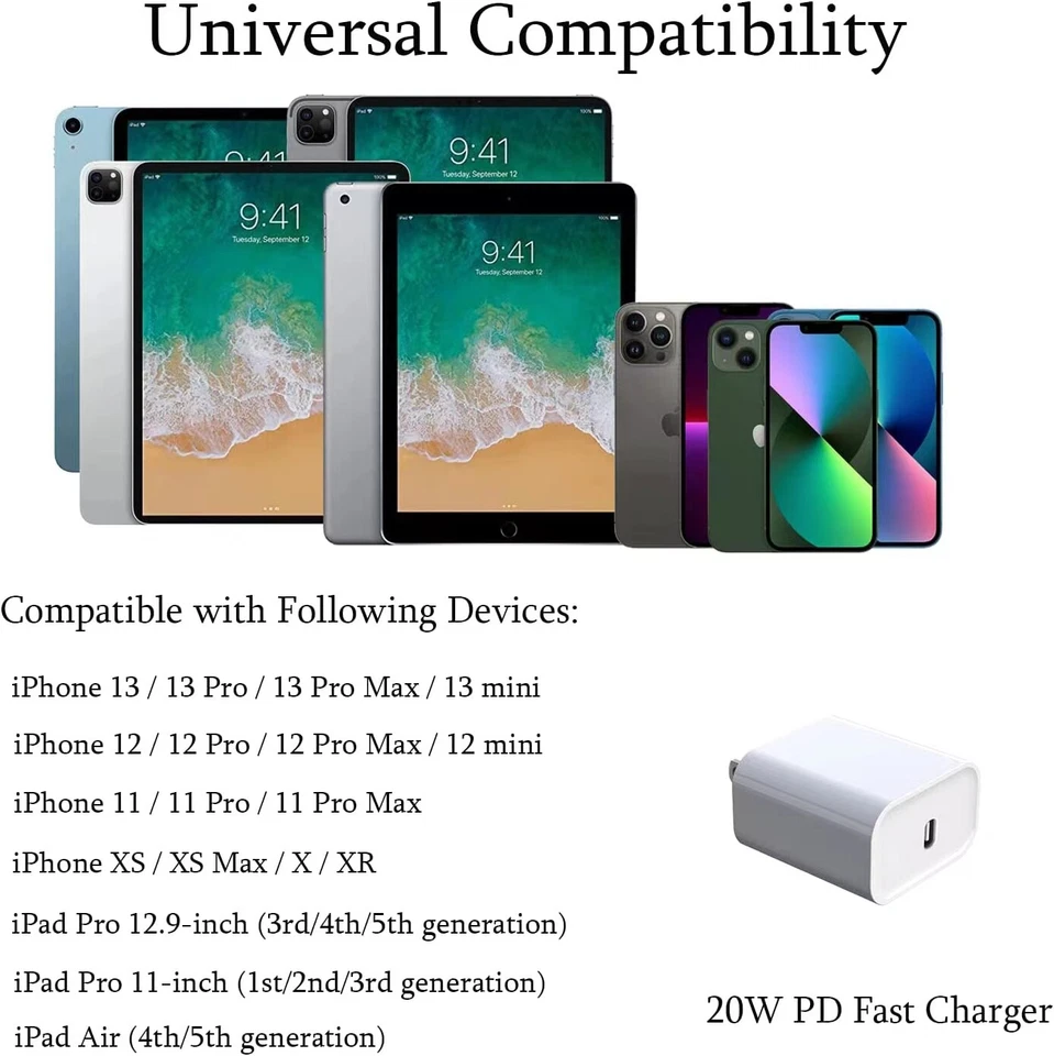 Lote 20W USB Tipo C Adaptador de Corriente Cargador Rápido Cubo Bloque para iPhone 14 13 8 iPad Foto 3 de 4