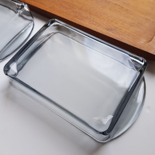 Bandeja danesa para servir madera de teca mediados de siglo platos modernos de vidrio ahumado de colección años 60 - Imagen 11 de 19