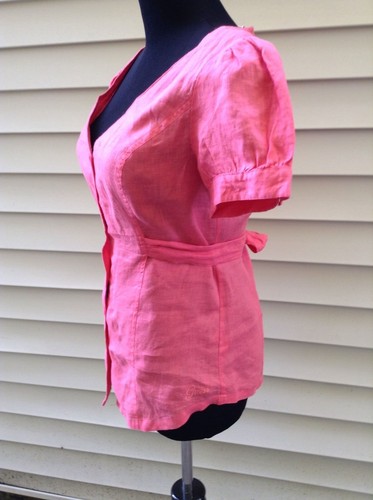 Guess Pantalones Vaqueros Para Mujer Manga Corta Rosa Bliss botón de camisa  tamaño S NUEVO CON ETIQUETA | eBay