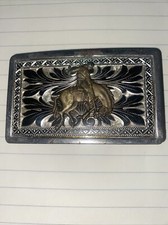 Vintage Nickel Plated Horse Rider Belt Buckle