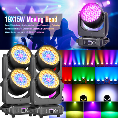 4Stück 19X15W Zoom Beam Wash Moving Head LED RGBW DMX DJ Bar Disco Bühnenlicht