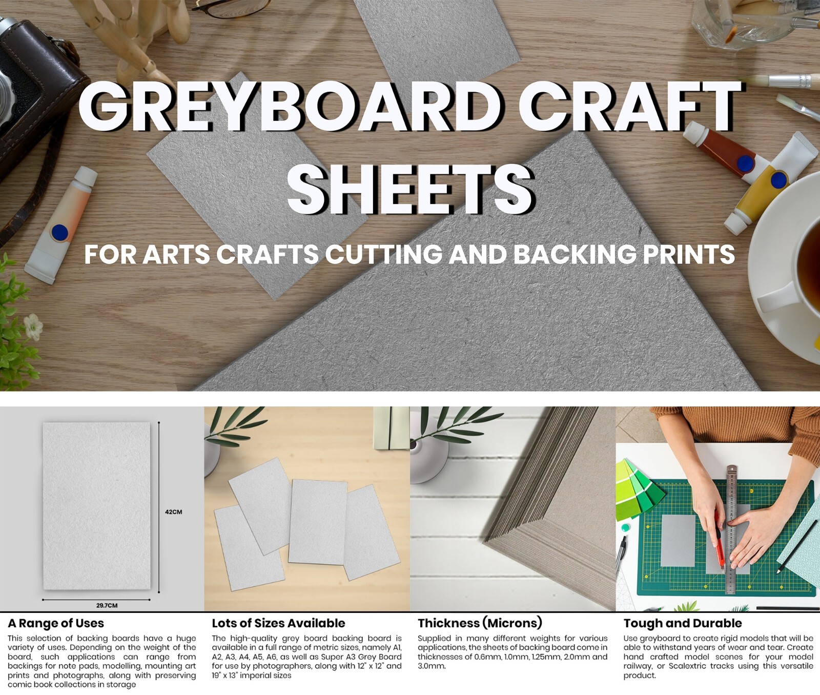 A2 SRA1 A1 Greyboard 0.5mm 1mm 1.25mm 1.5mm 2mm 3mm Card Thick Backing