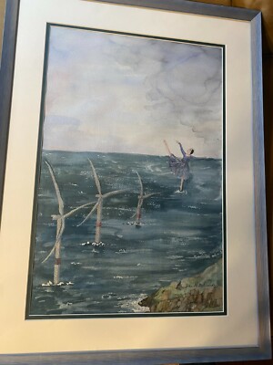 Joan White Grande ''Ocean, Turbines And Ballet Dancer'' WCPainting - Signed/Framed
