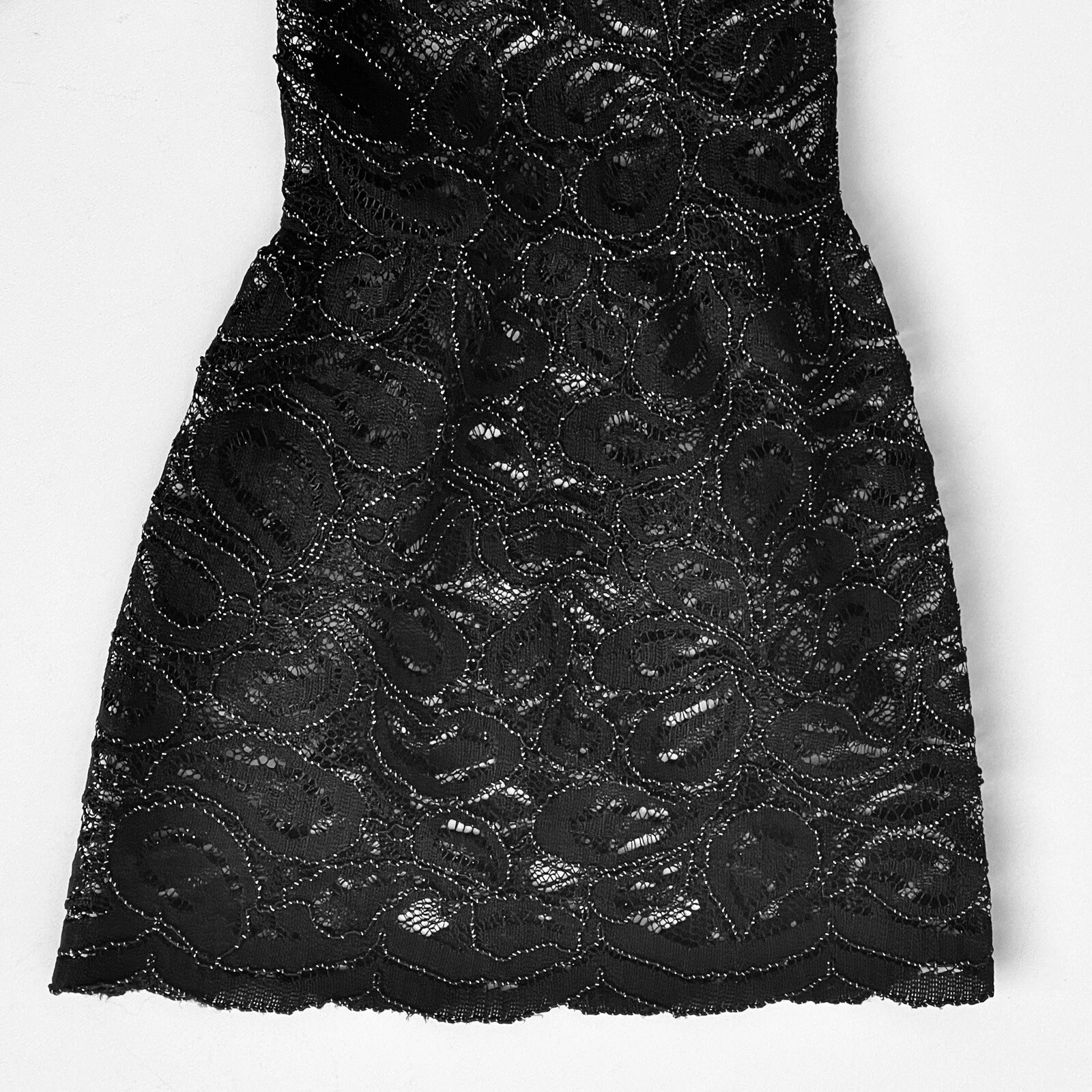 Abito donna Michael Kors pizzo taglia XS maniche a campana nero argento metallizzato nuovo