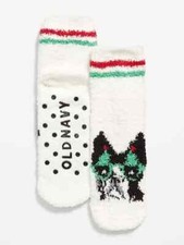 Old Navy Kids Unisex White Cozy Socks Boxer Dog Pattern One Size