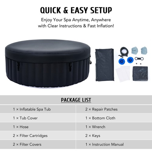 4 Person 6ft Inflatable Hot Tub Pool with Massage Jets and All Accessories Black - Picture 9 of 10
