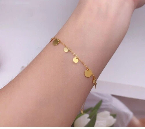 Solid Pure 18K Yellow Gold AU750 Round Sequined Bracelet Bangle 5.5-7.5inch - Picture 8 of 11