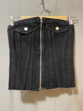 NWT ZARA Women Strapless Zip Front Corset Style Denim Cropped Top Size XS Black