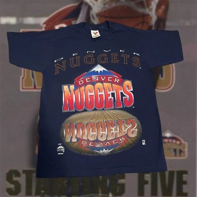 Vintage 90s Denver Nuggets Logo Basketball Playoffs navy color shirt KV29643