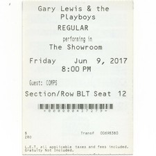 GARY LEWIS & THE PLAYBOYS Concert Ticket Stub LAS VEGAS 6/9/17 THIS DIAMOND RING