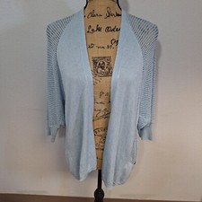 Chico  s Travelers Collection 3/4 Sleeve Blue Sparkle Open Front Cardigan Size M