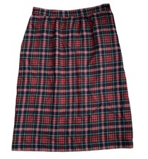 Vtg Tartan Plaid Maxi Wool Skirt Size 12 Navy Blue Red Pockets Academia Grunge