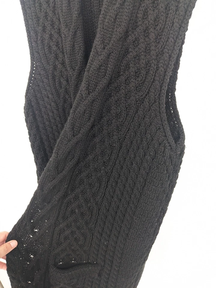Kilronan Knitwear Sweater Vest Womens Large Black Ireland Wool Cable Knit Long - Image 4 of 4