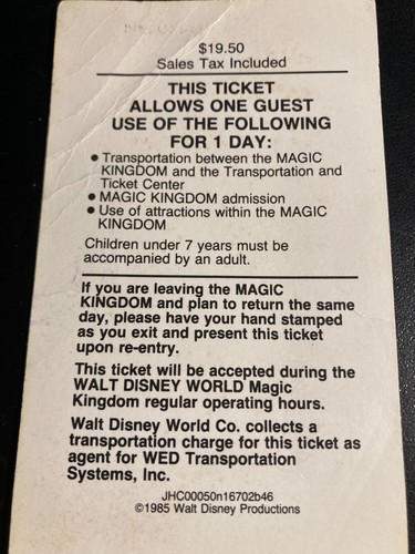 1985 Magic Kingdom Admission Ticket Stub Florida Walt Disney World - Picture 4 of 6