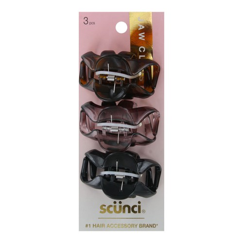 Pinzas para el cabello Scunci con agarre antideslizante para mandíbula, colores clásicos tortuga, negro y marrón, 3