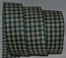 Wired Ribbon Rustic Country Hunter Green Gingham Check Ivory 1.5" Christmas Bow