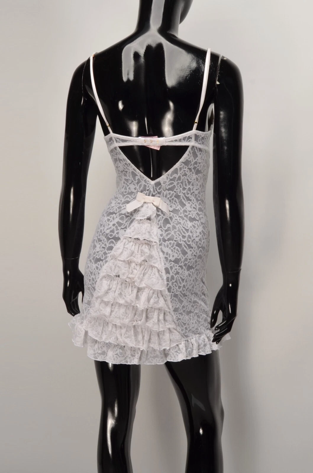 UNDERCOVER Victorias Secret The Lacie Y2K Mini Abito Sexy Coquette Bianco Pizzo Taglia S