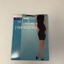 Hanes Day Sheer Non-Control Top Size CD Barely Black Pantyhose 2 Pair Value Pack