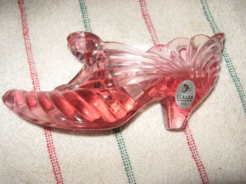 Fenton- pink glass Shoe-Clear-6" long-Made in USA