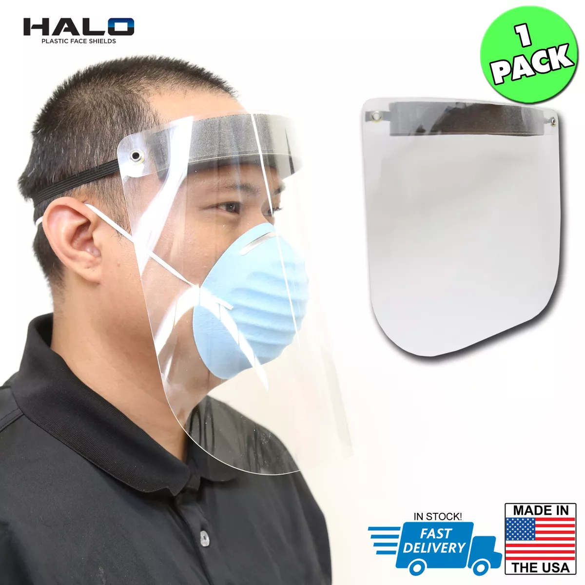 The HALO Plastic Reusable Full Face Shield Mask, Clear, Splash Proof